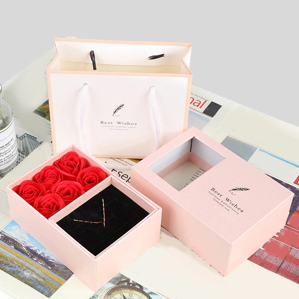 6-Rose Bouquet Jewelry Gift Box with Openable Compartment for Rings Necklaces Earrings - Valentine's Day 520 Romantic Present