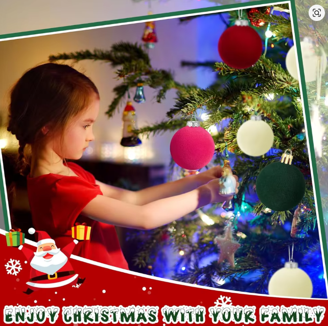 6pcs 5cm Velvet Christmas Tree Ornaments Plush Flocked Hanging Balls for Holiday Decor, Christmas Decoration Xmas Clearance