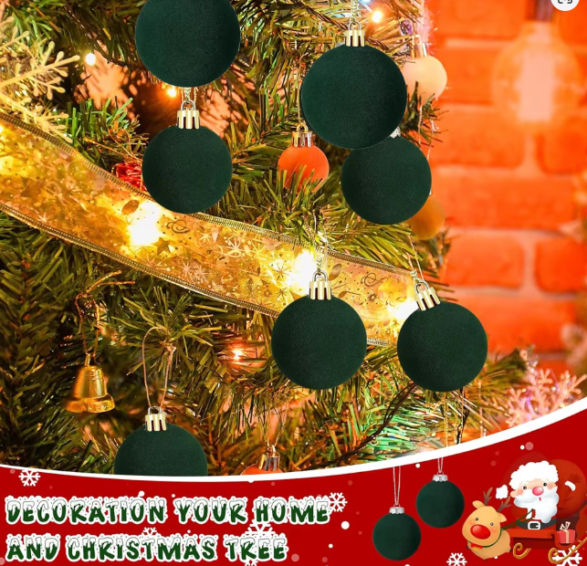 6pcs 5cm Velvet Christmas Tree Ornaments Plush Flocked Hanging Balls for Holiday Decor, Christmas Decoration Xmas Clearance
