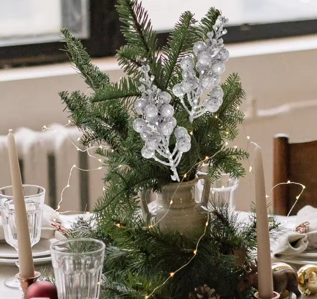 10Pcs Glitter Christmas Decoration Artificial Berrys Xmas Tree Hanging Home Flower Bouquets Decor DIY Wreath Gift Accessories