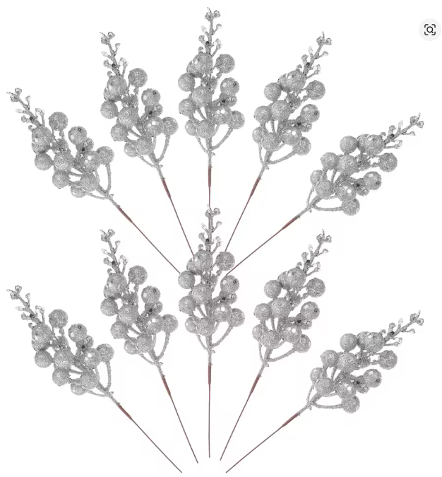 10Pcs Glitter Christmas Decoration Artificial Berrys Xmas Tree Hanging Home Flower Bouquets Decor DIY Wreath Gift Accessories