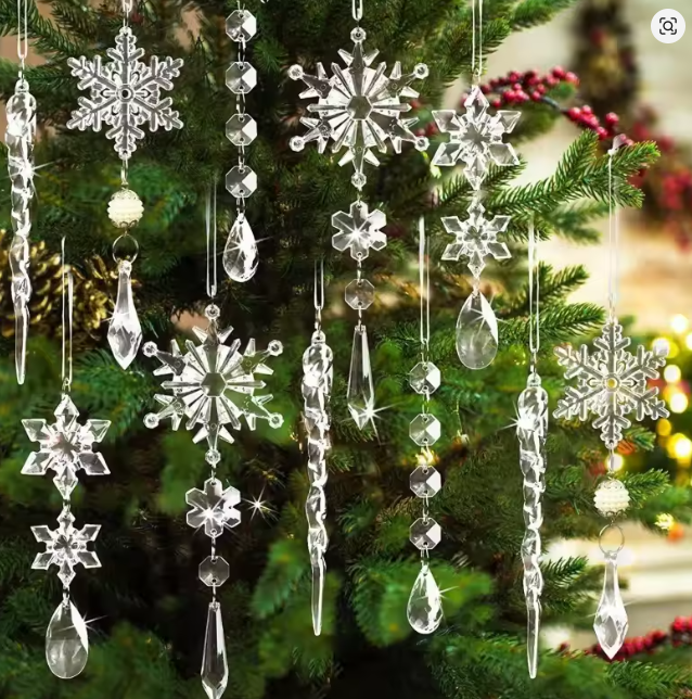 10Pcs Sparkling Snowflake Christmas Tree Hanging Pendant Decor Home Room Decoration Xmas Navidad DIY New Year Gift Wedding Decor