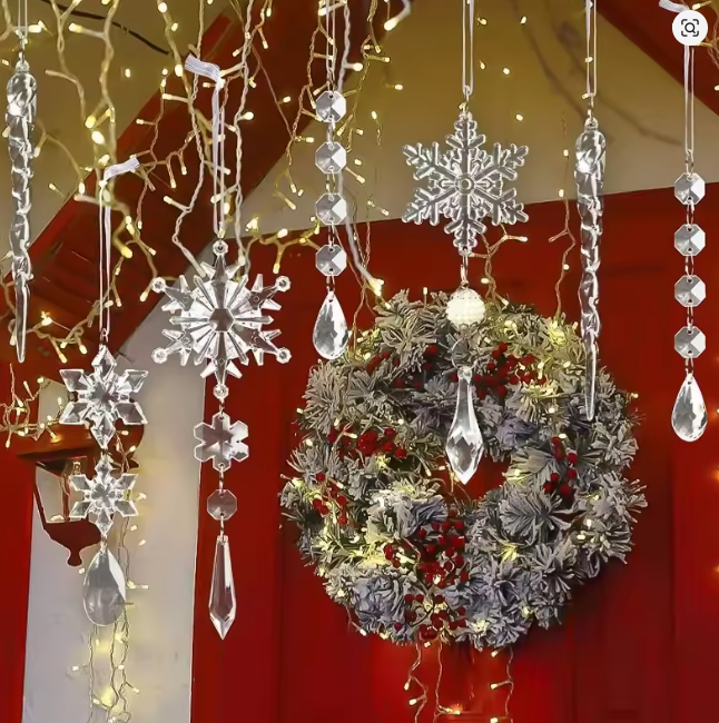 10Pcs Sparkling Snowflake Christmas Tree Hanging Pendant Decor Home Room Decoration Xmas Navidad DIY New Year Gift Wedding Decor