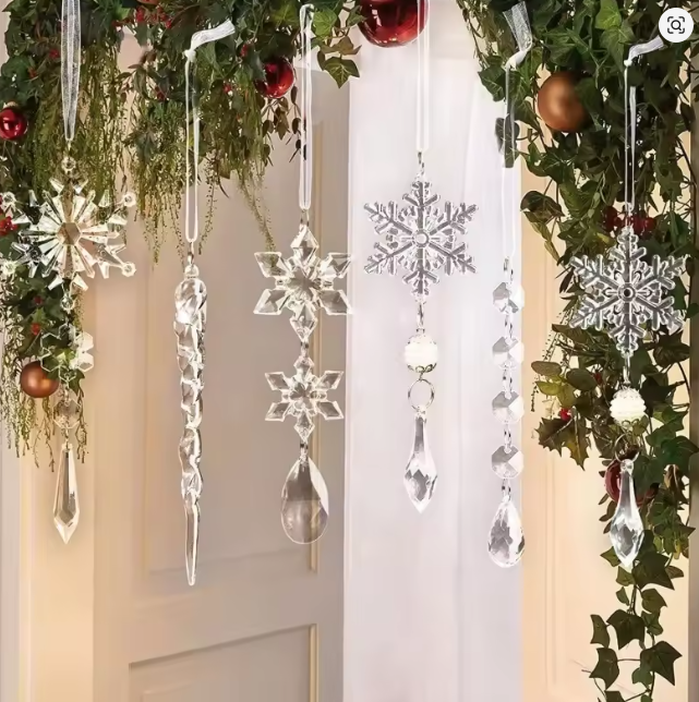 10Pcs Sparkling Snowflake Christmas Tree Hanging Pendant Decor Home Room Decoration Xmas Navidad DIY New Year Gift Wedding Decor