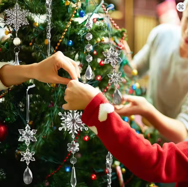 10Pcs Sparkling Snowflake Christmas Tree Hanging Pendant Decor Home Room Decoration Xmas Navidad DIY New Year Gift Wedding Decor