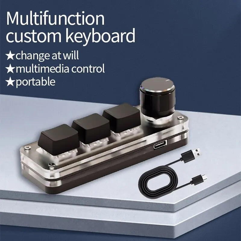 USB Mechanical Keyboard Gamer 3Keys Macro Custom Keyboard RGB Gaming Custom Programming Knob Mini Keyboard Keypads For Photoshop
