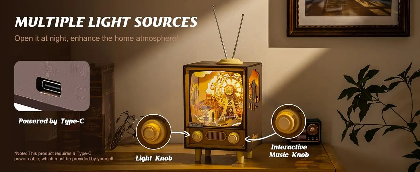 Robotime Rolife Music Box Sunset Carnival with Light 3D Wooden Puzzle  Kits Toys for Children Kids Birthday Gifts AMT01