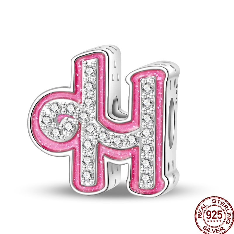 Hot Sale 925 Sterling Silver Pink 26 Letters Valentine's Day Gift Beads Suitable For Pan 925 Original Bracelet Diy Birthday