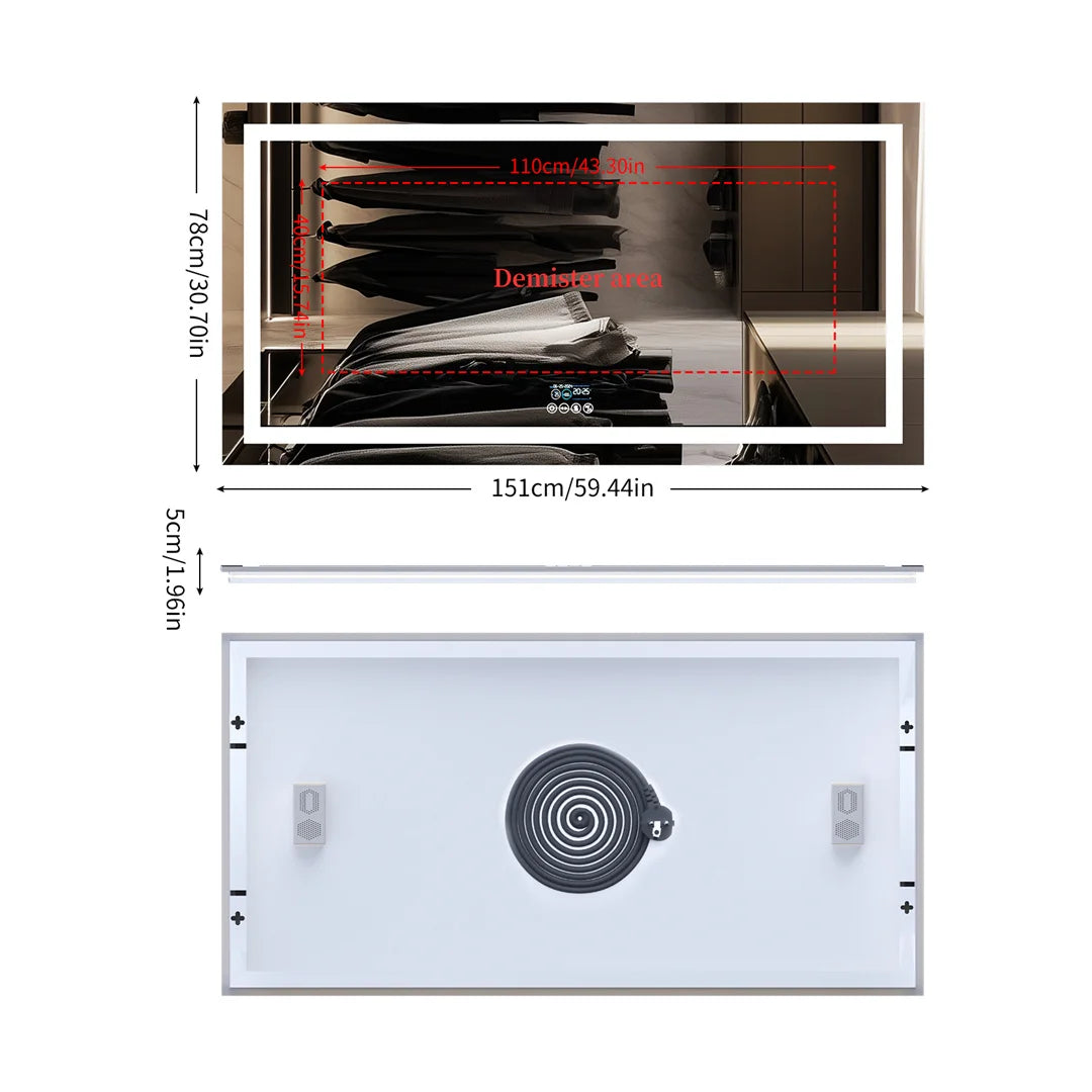 LUVODI Large Rectangular RGB Backlight Bathroom Mirror with Stereophonic Bluetooth Speaker Wall Mounted Vanity Dressing Mirror