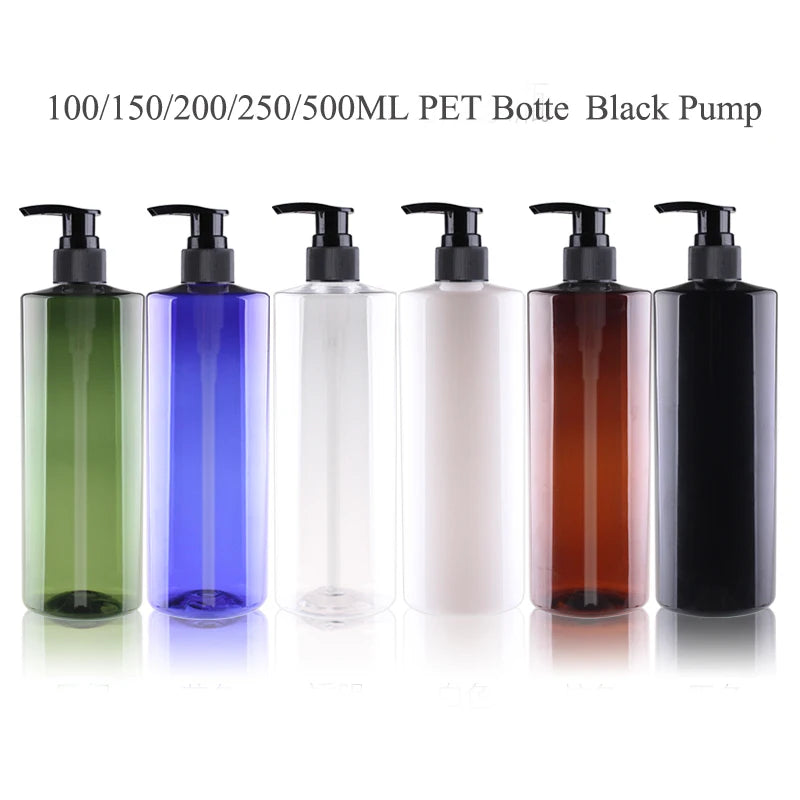 10pcs 120ML 200ML 250ML Empty Plastic Bottle With Pump Lid 500ML Cosmetic Refillable Bottle Shampoo Pump PET Bottle JX072-10