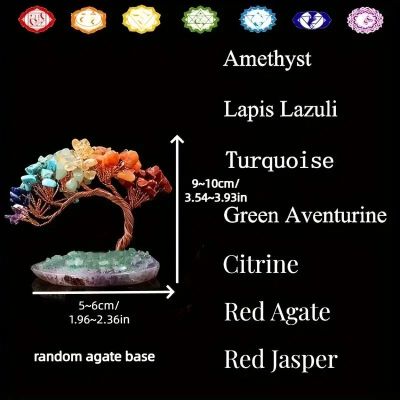 1pc Natural colorful crystal crushed stone Fengtail tree crystal agate piece base copper wire winding fortune tree ornament