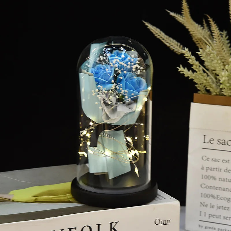 Valentine's Day Gift for Girlfriend Eternal Rose LED Light Flower Luminous Decoration Wedding Decor Creative Mother's Gifts