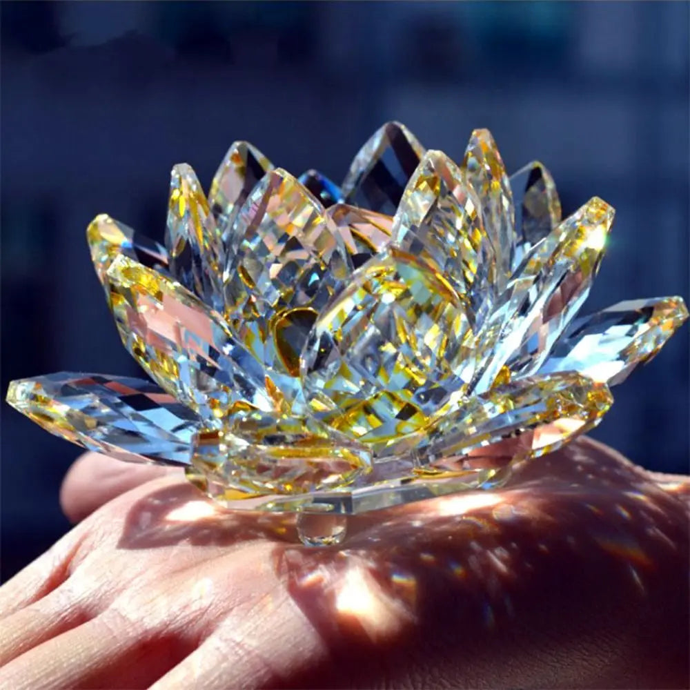 Feng shui Quartz Crystal Lotus Flower Crafts Glass Paperweight Ornaments Figurines Home Wedding Party Decor Gifts Souvenir