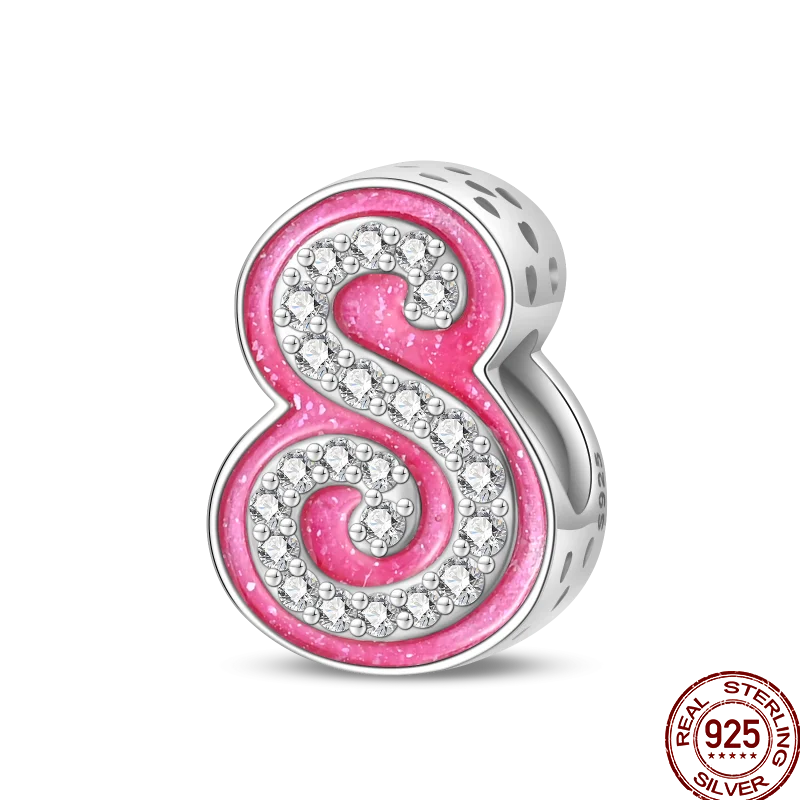 Hot Sale 925 Sterling Silver Pink 26 Letters Valentine's Day Gift Beads Suitable For Pan 925 Original Bracelet Diy Birthday