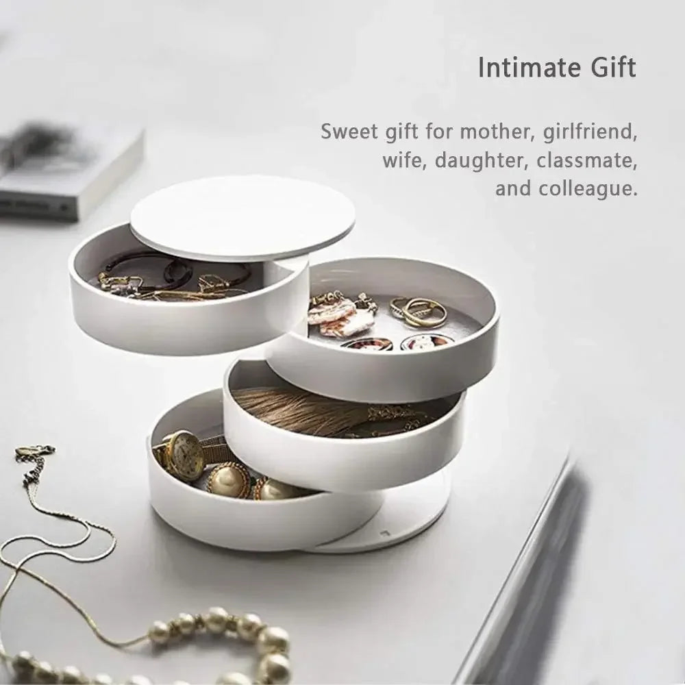 4 Layers Rotating Jewellery Storage Box Women Necklace Desk Organizer Earring Holder Travel with Lid for Ring Bracelet  Storage