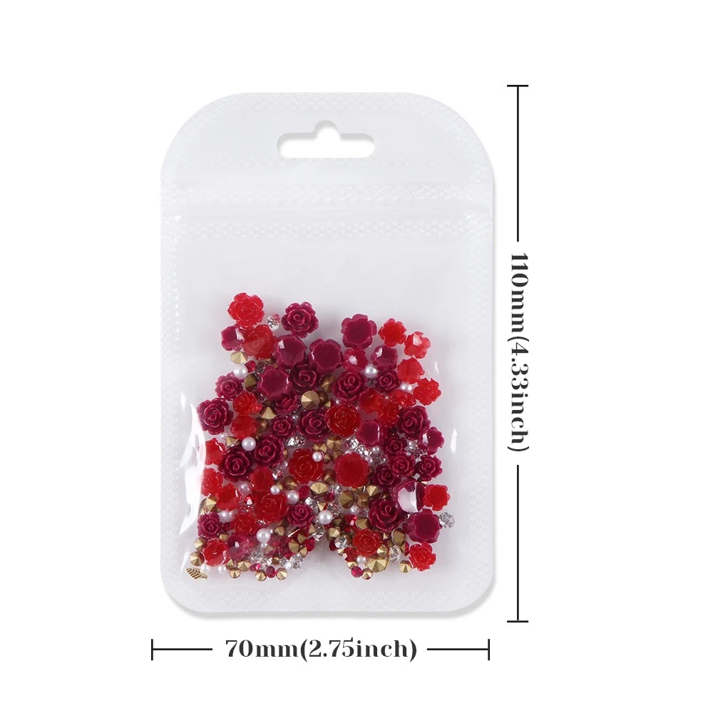 Red Camellia Flower Resin Filling Accessories Shiny Diamond With Pearl Beads Metal Leaf Valentine's Day Gifts DIY Jewelry Making