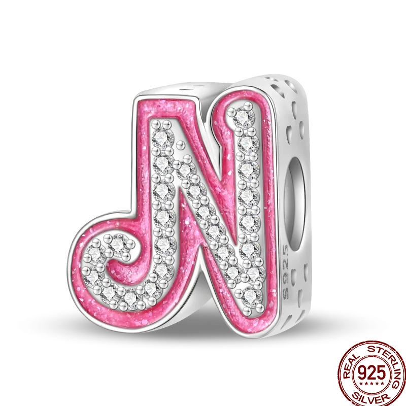 Hot Sale 925 Sterling Silver Pink 26 Letters Valentine's Day Gift Beads Suitable For Pan 925 Original Bracelet Diy Birthday