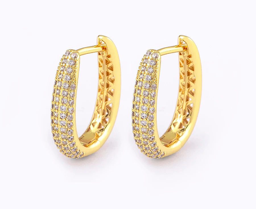 Nidin Creative U Shape Design 3 Colors Fashion Cubic Zirconia Hoop Earrings Crystal Ear Buckle Jewelry for Valentine's Day Gift