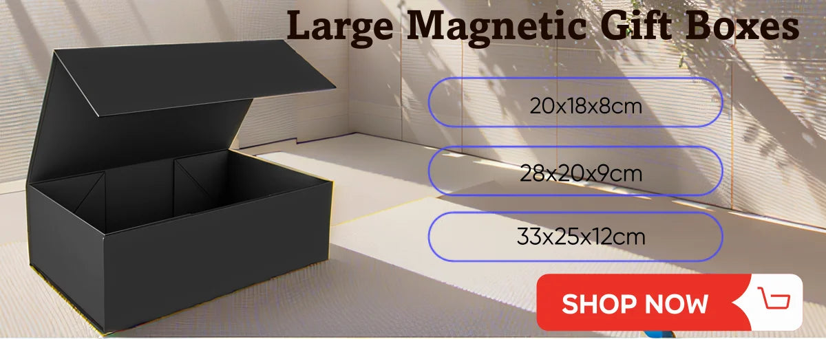 3pcs Black Magnetic Gift Box with Lid Ribbons Paper Bags Shredded Paper Filler for Valentine's Day Presents Packaging Box