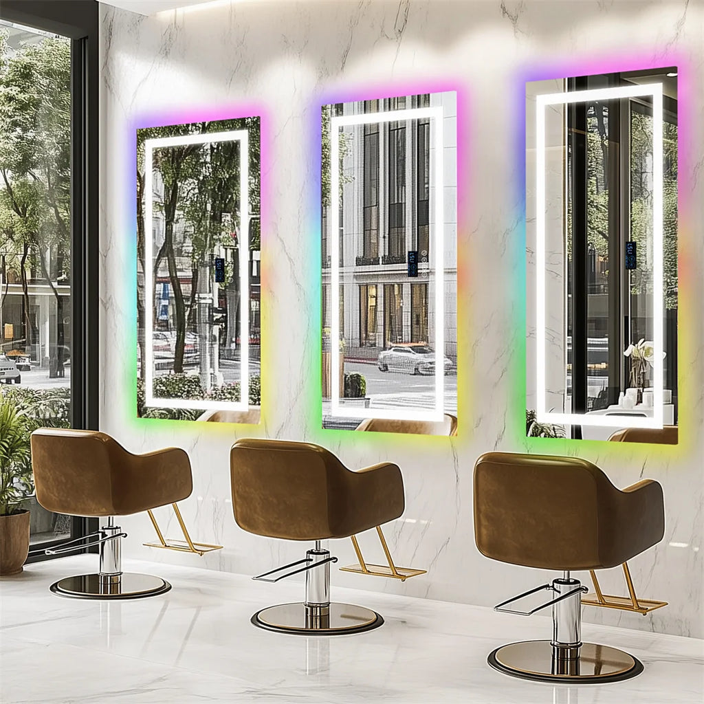 LUVODI Large Rectangular RGB Backlight Bathroom Mirror with Stereophonic Bluetooth Speaker Wall Mounted Vanity Dressing Mirror