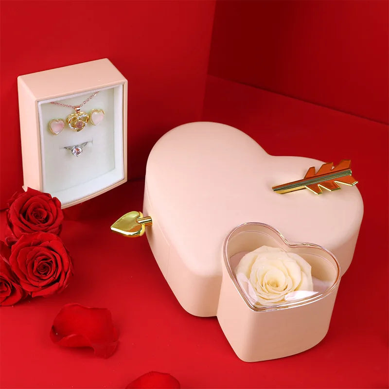 Unique Arrow-Thru-Heart Rose Ring Necklace Box Valentine's Day Creative Love Jewelry Gift Box Packaging