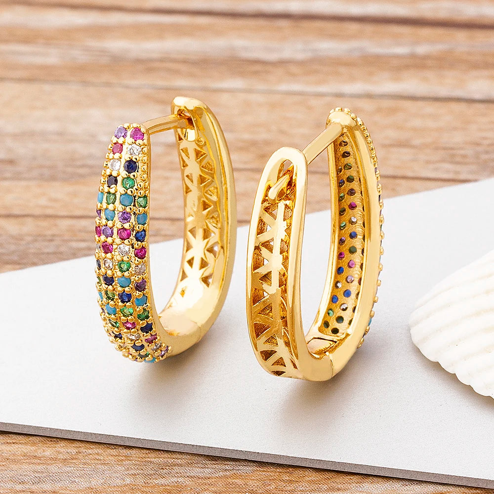 Nidin Creative U Shape Design 3 Colors Fashion Cubic Zirconia Hoop Earrings Crystal Ear Buckle Jewelry for Valentine's Day Gift