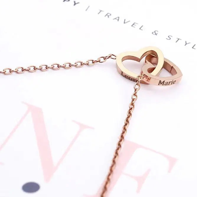 Eternal Rose Round Jewelry Box Personalized Custom Engraved Name Necklace Heart Pendant Women Valentine's Day Christmas Gift