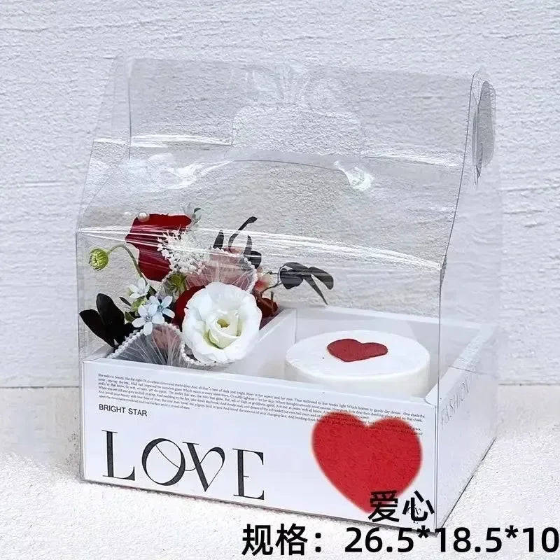 Valentine's Day Flower Cake Gift Box Pink PVC Transparent Hand-held Integrated Cake Box Baking Packaging Gift Fruit Flower Boxes
