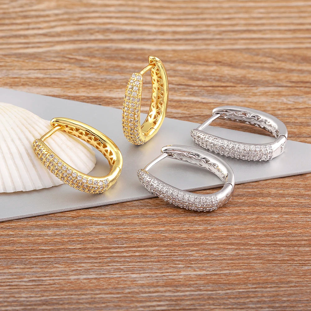 Nidin Creative U Shape Design 3 Colors Fashion Cubic Zirconia Hoop Earrings Crystal Ear Buckle Jewelry for Valentine's Day Gift
