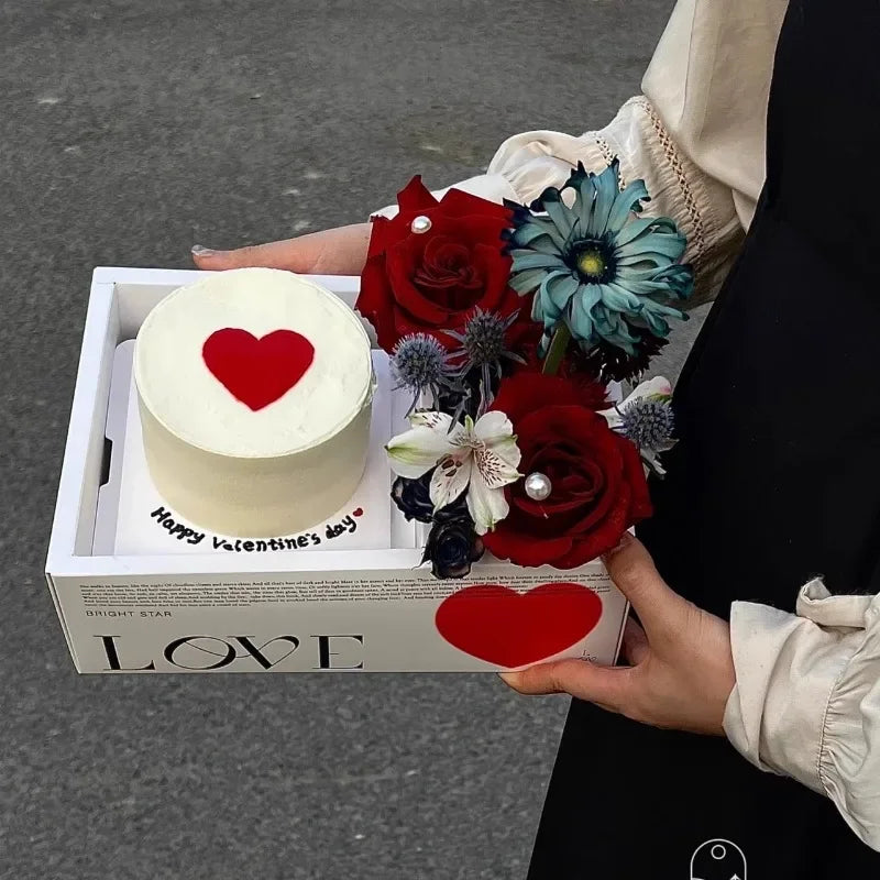 Valentine's Day Flower Cake Gift Box Pink PVC Transparent Hand-held Integrated Cake Box Baking Packaging Gift Fruit Flower Boxes