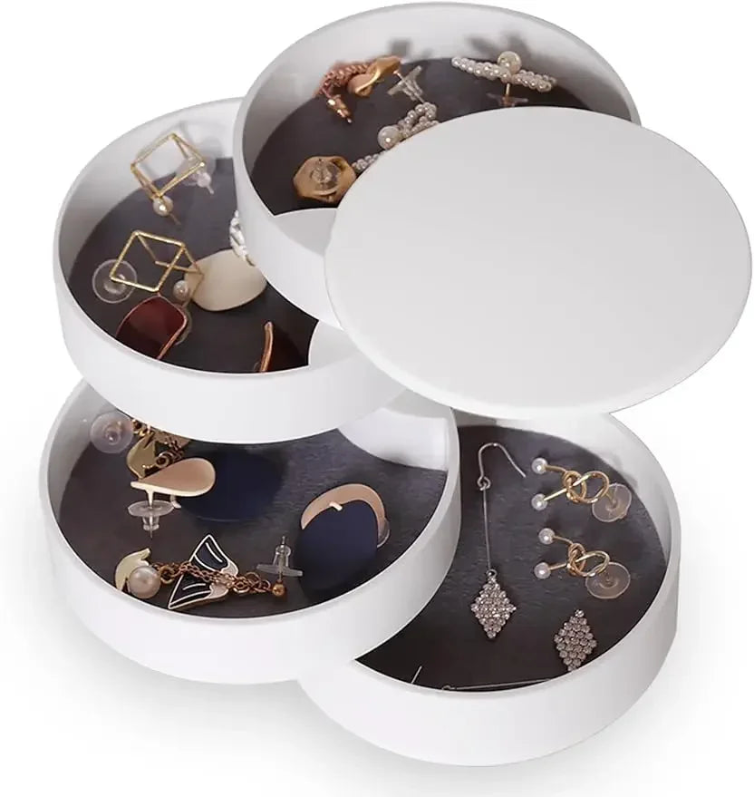 4 Layers Rotating Jewellery Storage Box Women Necklace Desk Organizer Earring Holder Travel with Lid for Ring Bracelet  Storage