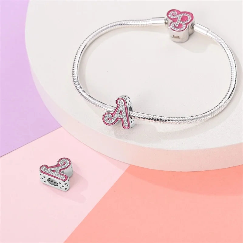 Hot Sale 925 Sterling Silver Pink 26 Letters Valentine's Day Gift Beads Suitable For Pan 925 Original Bracelet Diy Birthday