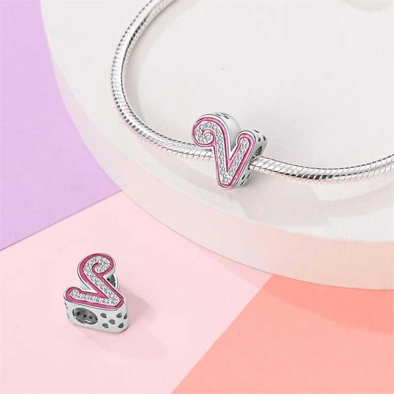 Hot Sale 925 Sterling Silver Pink 26 Letters Valentine's Day Gift Beads Suitable For Pan 925 Original Bracelet Diy Birthday