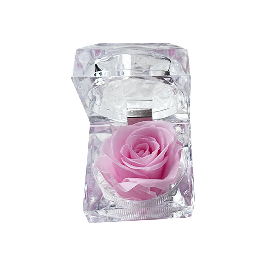 Preserved Rose In Crystal Box Realistic Flower Gift Valentine's Day Anniversary Romantic Decor Present Her Birthday Surprise
