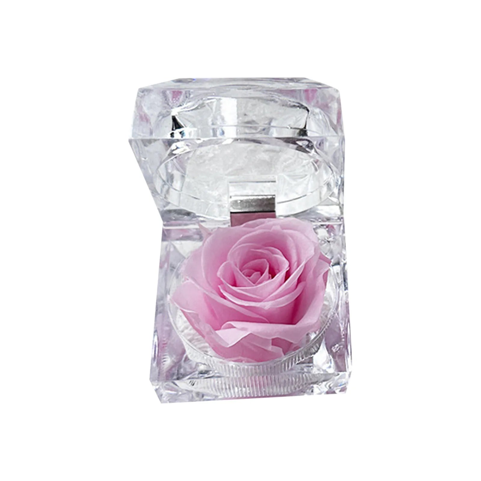 Preserved Rose In Crystal Box Realistic Flower Gift Valentine's Day Anniversary Romantic Decor Present Her Birthday Surprise