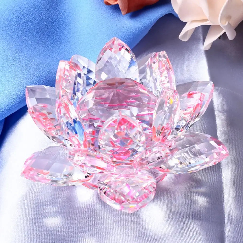 Feng shui Quartz Crystal Lotus Flower Crafts Glass Paperweight Ornaments Figurines Home Wedding Party Decor Gifts Souvenir