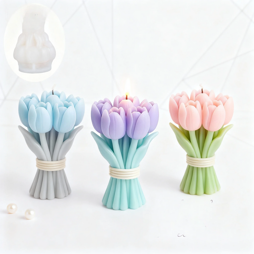 Valentine's Day Gift Tulip Bouquet Silicone Mold DIY Flowers Aroma Candle Molds Handmade Soap Candle Making Supplies