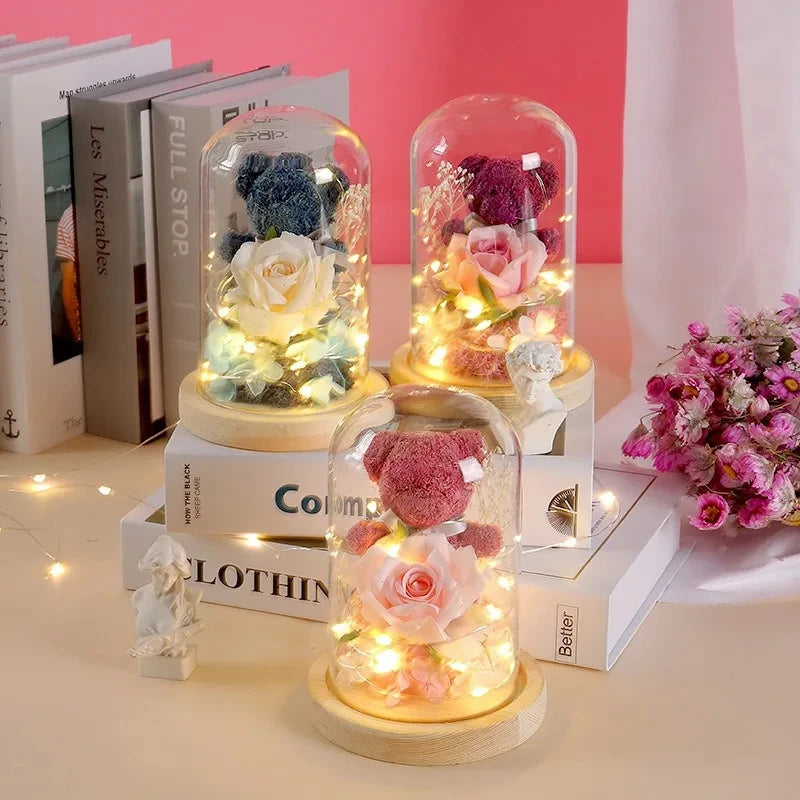 Valentine's Day Gift for Girlfriend Eternal Rose LED Light Flower Luminous Decoration Wedding Decor Creative Mother's Gifts