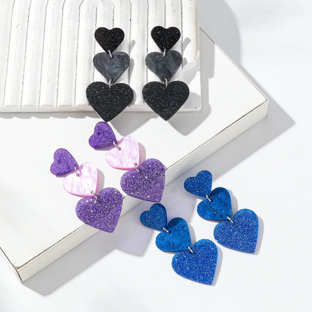 New Glitter Love Heart Acrylic Splicing Earrings Women Sweet Statement Peach Drop Earring Romantic Jewelry Valentine's Day Gifts