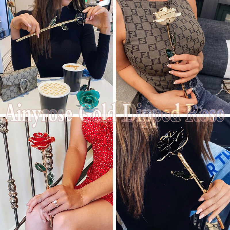 Gifts for Women 24k Gold Dipped Rose with Stand Eternal Flowers Forever Love In Box Girlfriend Wedding Valentine Gift for Her