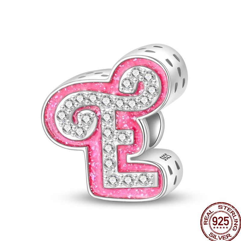Hot Sale 925 Sterling Silver Pink 26 Letters Valentine's Day Gift Beads Suitable For Pan 925 Original Bracelet Diy Birthday