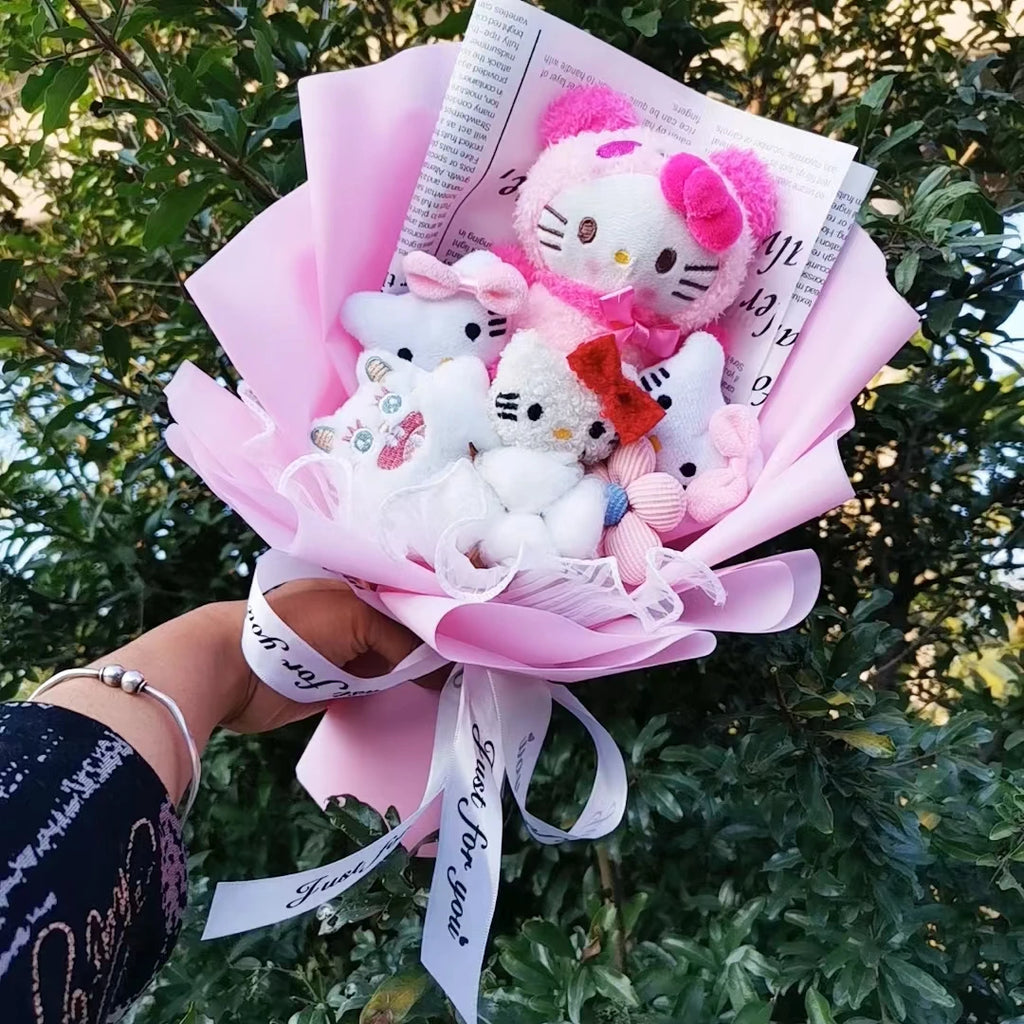 Hello Kitty Plush Doll Bouquet Sanrio Christmas Gifts Cartoon Kt Cat Stuffed Plushies Woman Valentine's Day Birthday Kids Gifts
