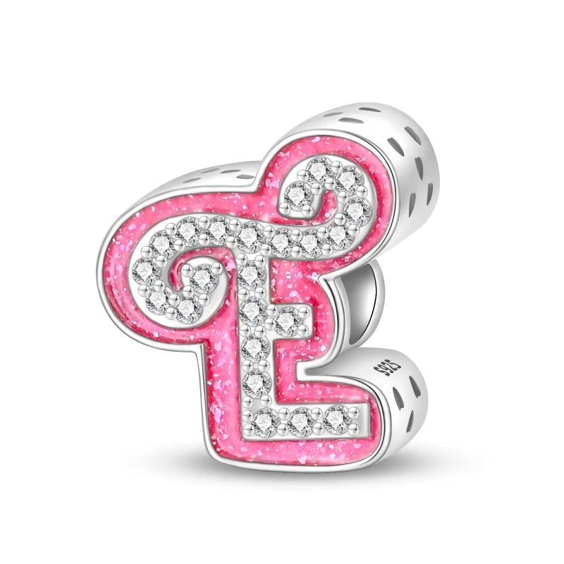Hot Sale 925 Sterling Silver Pink 26 Letters Valentine's Day Gift Beads Suitable For Pan 925 Original Bracelet Diy Birthday