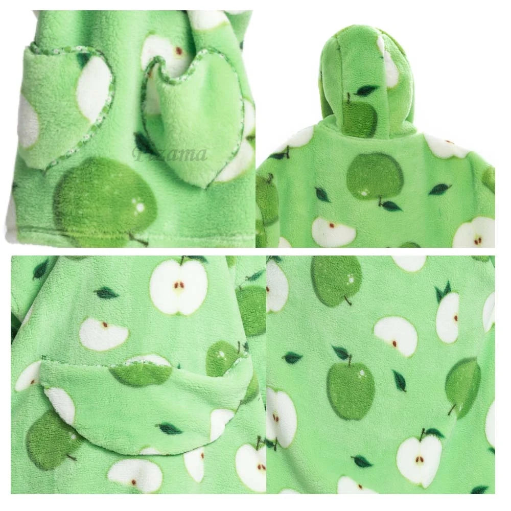 Oversize Winter Sherpa Blanket Plush Polar Fleece Family Matching Hoodie Girl Sweatshirt Homewear Avocado Animal Print Outwear