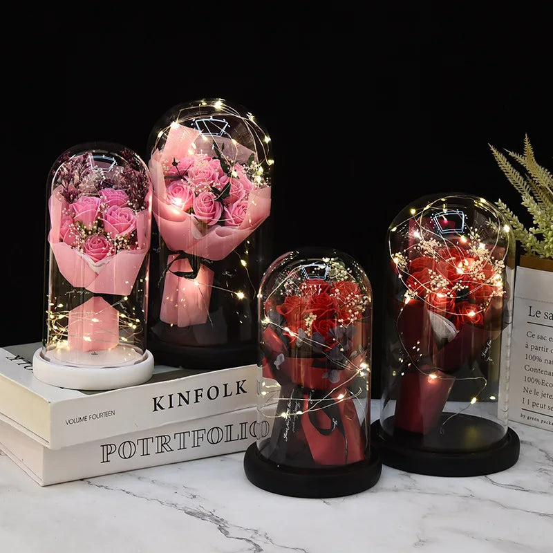 Valentine's Day Gift for Girlfriend Eternal Rose LED Light Flower Luminous Decoration Wedding Decor Creative Mother's Gifts