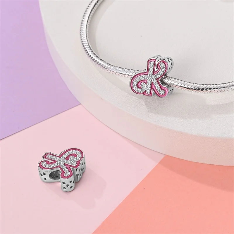 Hot Sale 925 Sterling Silver Pink 26 Letters Valentine's Day Gift Beads Suitable For Pan 925 Original Bracelet Diy Birthday