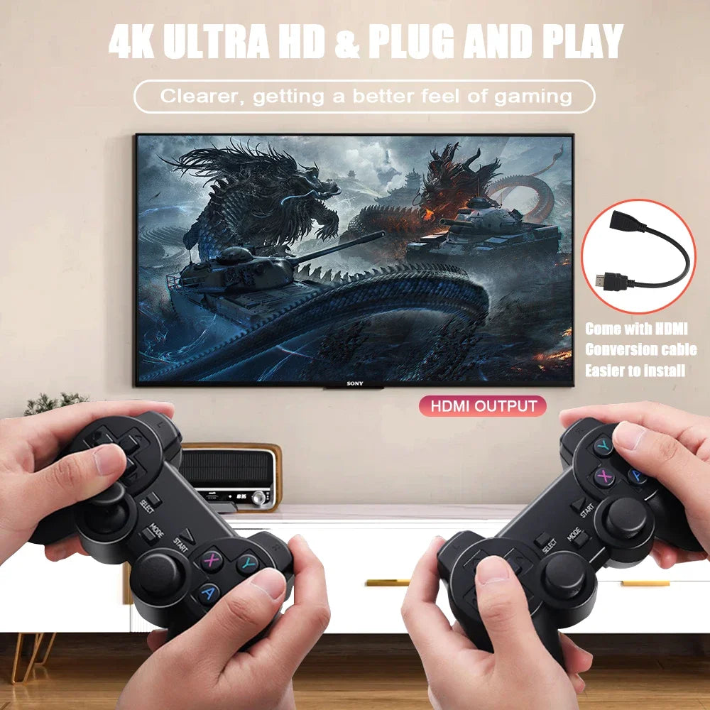 GD10 4K HD Retro Gaming Console with Dual 2.4G Controllers & Ergonomic Design, Multi-Emulator for PSP SEGA Plug & Play