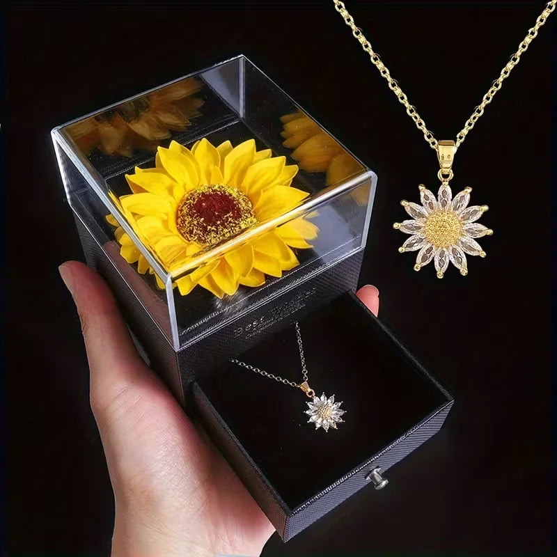 1pc Imitation Flower Gift Box, Sunflower Necklace Gift Box, Valentine's Day Gift, Anniversary, Mother, Girlfriend, Wife