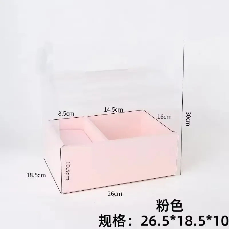 Valentine's Day Flower Cake Gift Box Pink PVC Transparent Hand-held Integrated Cake Box Baking Packaging Gift Fruit Flower Boxes