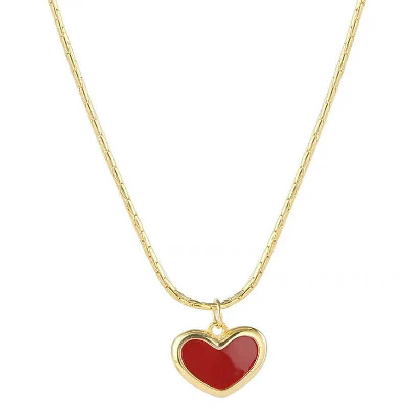 2024 Mothers Day Red Heart Pendant Stainless Steel Gold Color Chain Necklace for Women Non Fading Jewelry Sweet Accessories Gift